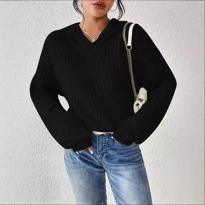Damen lässiger Kapuzenpullover mit stilvollem Rippmuster und überschnittenen Ärmeln W&W Mode