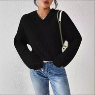 Damen lässiger Kapuzenpullover mit stilvollem Rippmuster und überschnittenen Ärmeln WW