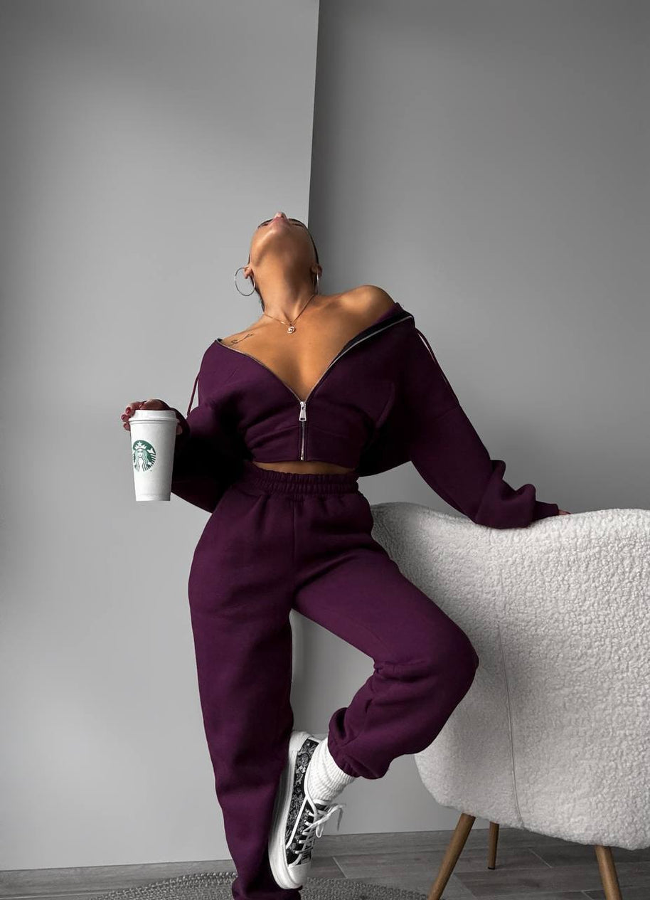 Damen sportliches Cropped-Set mit Weite und Reißverschluss WW