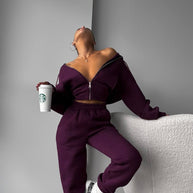 Damen sportliches Cropped-Set mit Weite und Reißverschluss WW