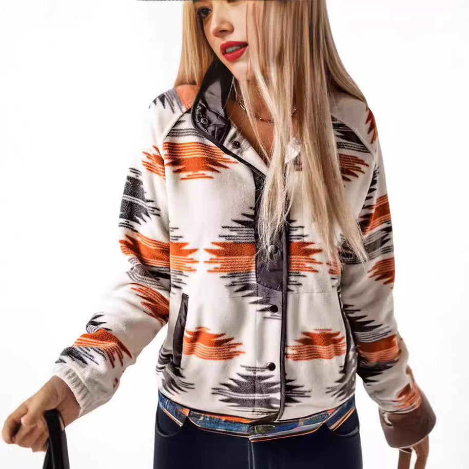 Damen bequemes Fleece-Jacke mit modischem Muster und praktischen Taschen WW