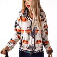 Damen bequemes Fleece-Jacke mit modischem Muster und praktischen Taschen WW