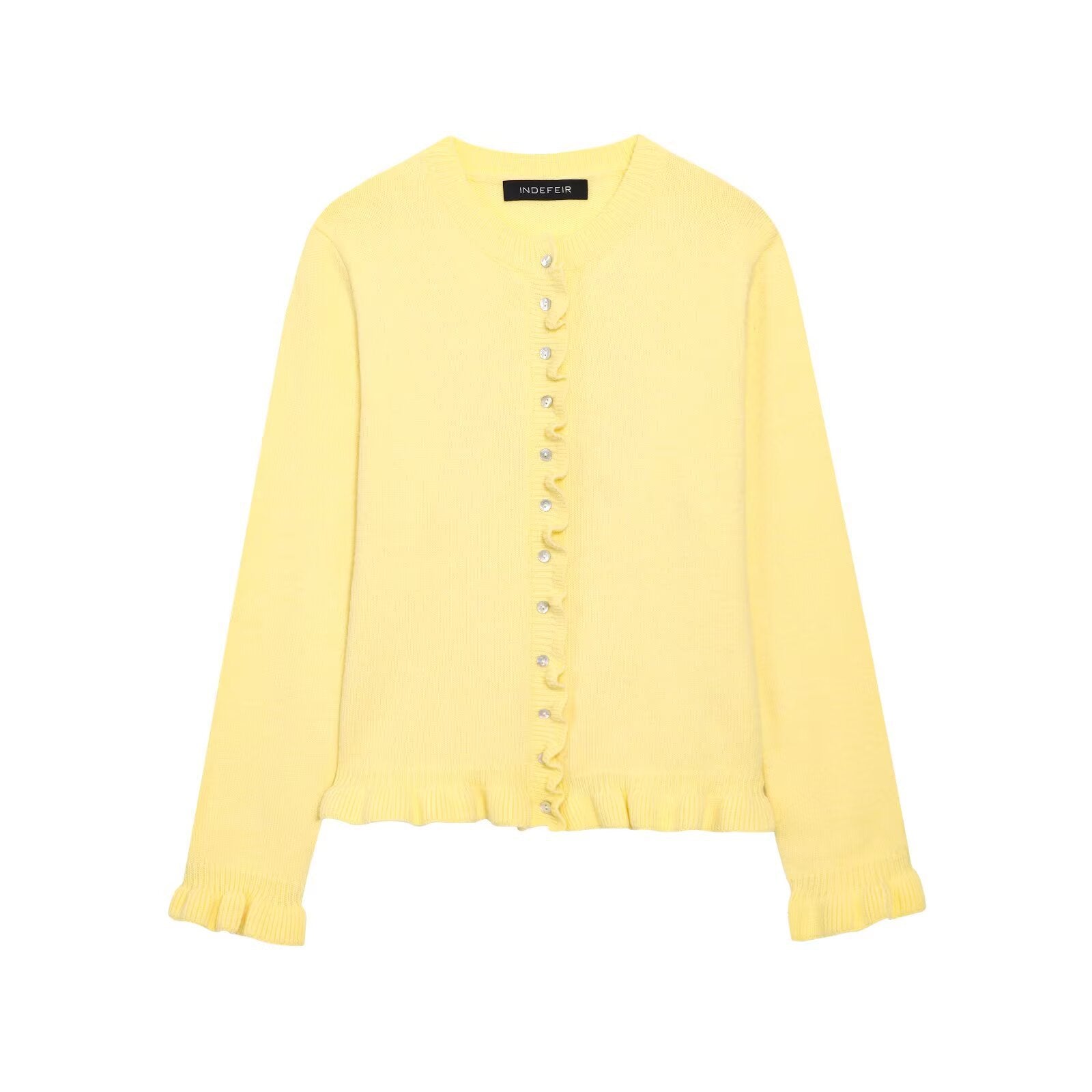 Damen Strickjacke mit eleganten Rüschendetails und Knopfverschluss WW