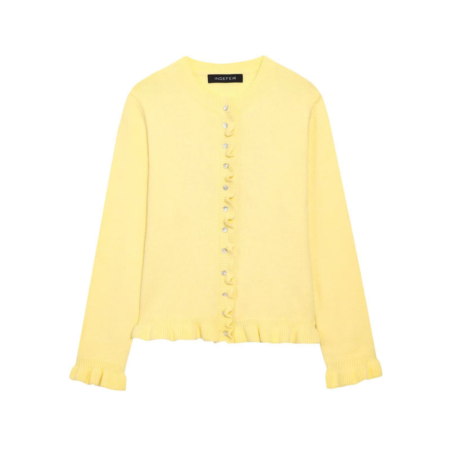 Damen Strickjacke mit eleganten Rüschendetails und Knopfverschluss WW