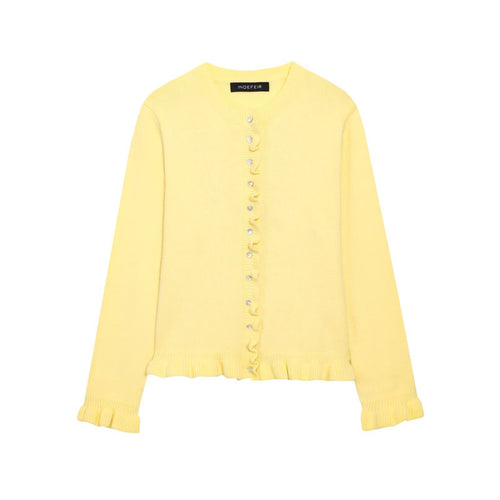 Damen Strickjacke mit eleganten Rüschendetails und Knopfverschluss WW