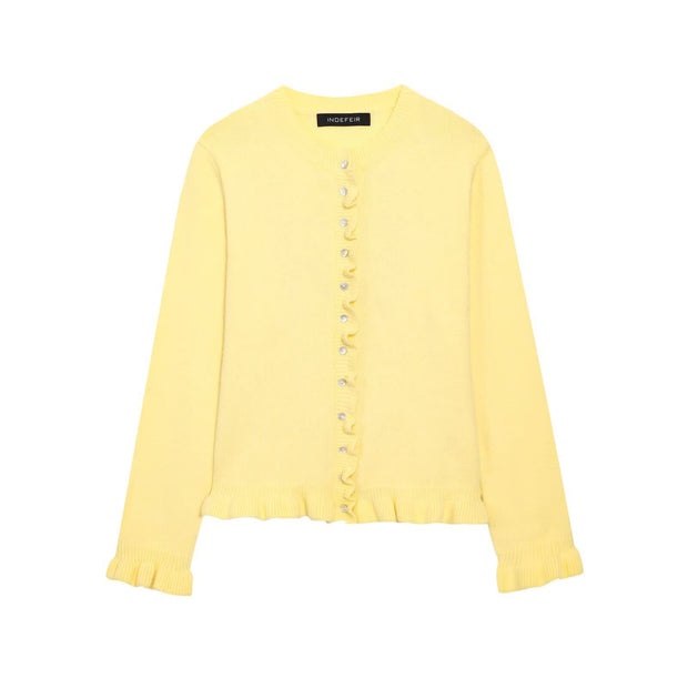 Damen Strickjacke mit eleganten Rüschendetails und Knopfverschluss WW