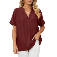 Damen V-Ausschnitt Bluse mit lässigem Schnitt und dekorativer Struktur WW