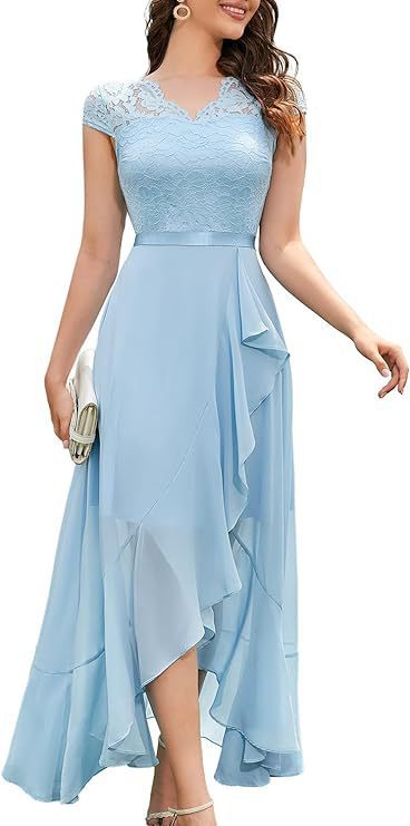 Damen High-Low Spitzen Abendkleid WW