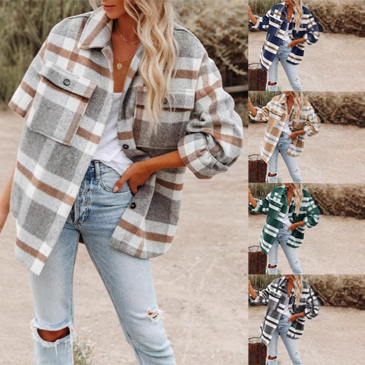 Damen Karierte Flanelljacke im Lagenlook WW