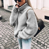 Damen Grobstrickpullover mit hohem Kragen und lässigem Schnitt WW