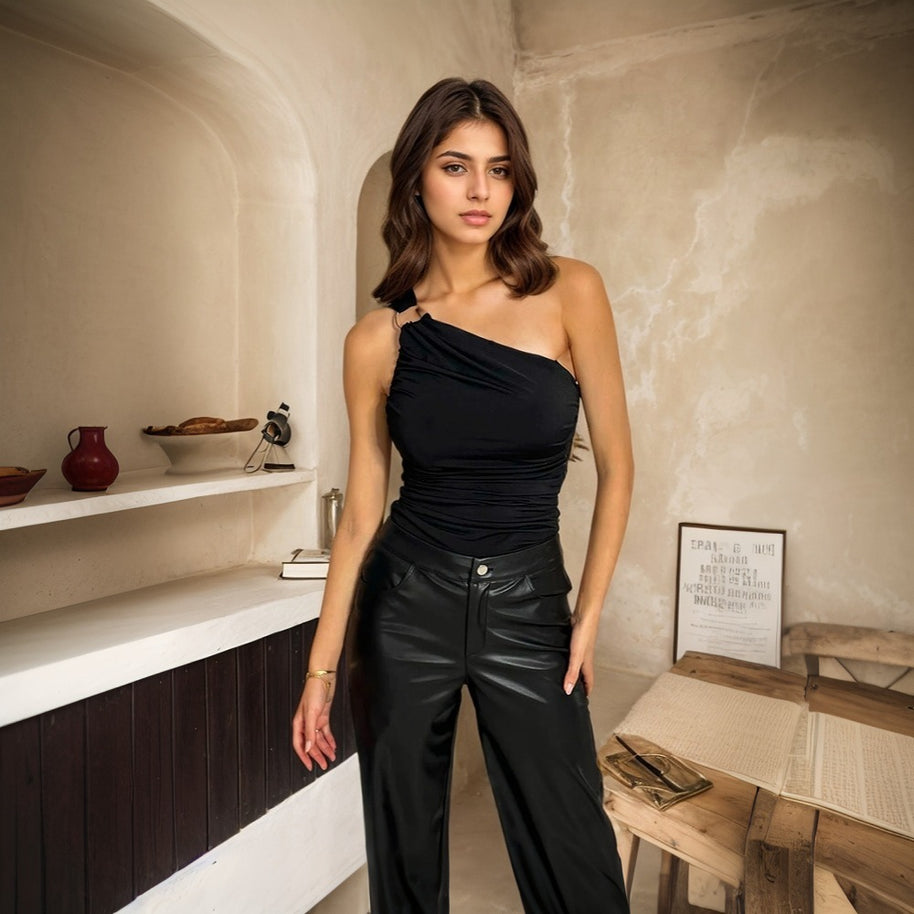 Damen ärmelloses Oberteil mit elegantem Wickeldesign und modischen Rüschendetails W&W