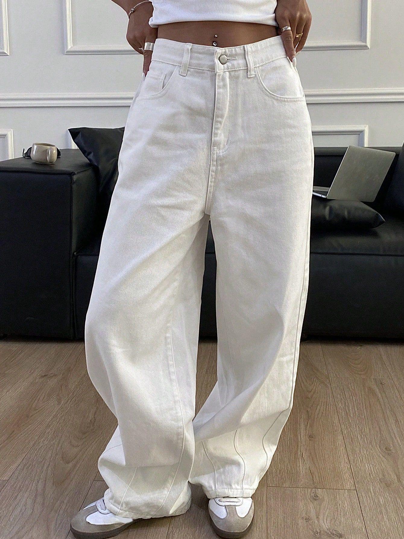 Damen weite High-Waist Jeans im Used-Look WW
