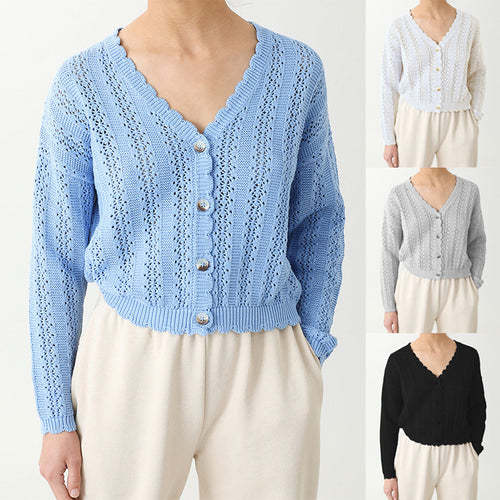 Damen Strickcardigan mit femininer Rüsche und Knopfdetails WW