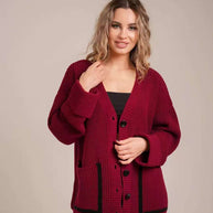 Damen Strickcardigan mit kontrastierenden Knopfdetails und strukturiertem Design WW