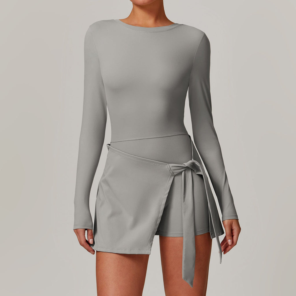 WW | Faux Zu Stück Anti Exposition Enganliegende Sportkleid Sexy Schlitz Träger U Form Schönheit Hinten Tennis Kleid