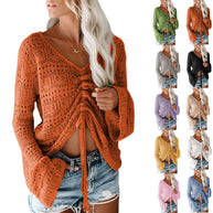 Damen angesagter V-Ausschnitt Pullover mit Raffung WW