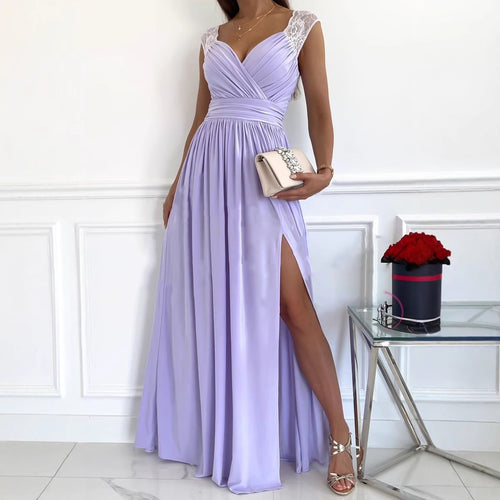 Damen Abendkleid mit tiefem Ausschnitt und Schlitz WW