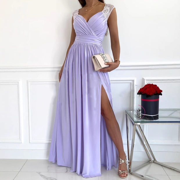 Damen Abendkleid mit tiefem Ausschnitt und Schlitz WW