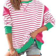 Damen gestreifter Sweatshirt mit übergroßem Schnitt WW
