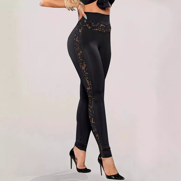 Damen sportliche Leggings mit verführerischem Spitzen-Detail WW