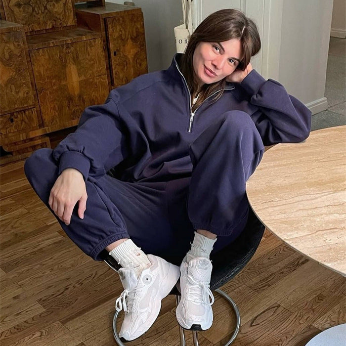 Damen Sportlicher Half-Zip Sweatpullover mit lockerem Schnitt und hochwertigen Materialien WW