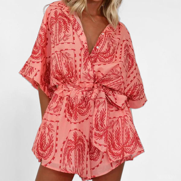 Damen Casual Hemd-Kleid mit großem Kragen und Bindegürtel WW
