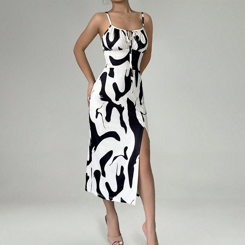 Damen figurbetonendes Maxikleid mit verstellbaren Trägern und raffiniertem Schlitz WW