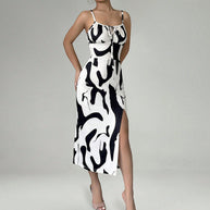 Damen figurbetonendes Maxikleid mit verstellbaren Trägern und raffiniertem Schlitz WW
