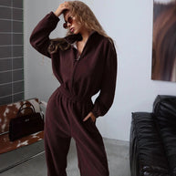 Damen Sportlicher Fleece-Jumpsuit mit hohem Kragen WW