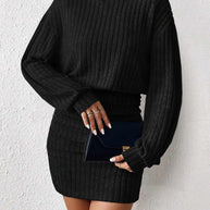 Damen Strickkleid mit hohem Kragen und Rippstruktur WW