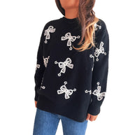 Damen Pullover mit verspieltem Schleifenmotiv und lässigem Schnitt WW