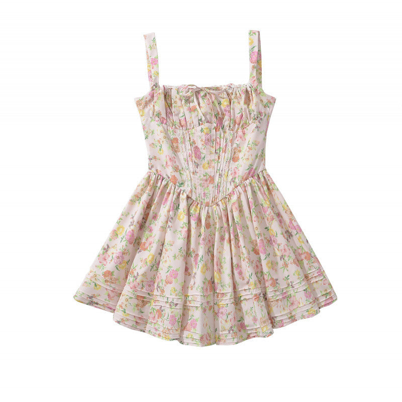 Damen Floral Rüsch Mini Kleid WW