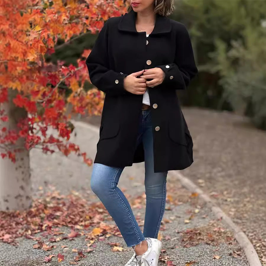 Damen gemütlicher Oversized-Mantel mit großen Taschen und Knopfdetails WW