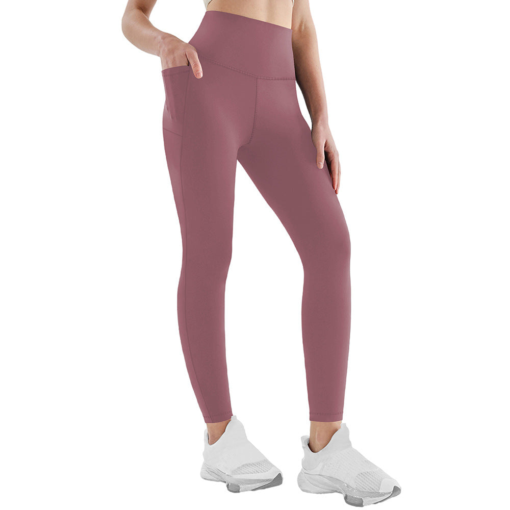 Damen Athletische Stretch-Leggings mit hoher Taille und seitlichen Taschen WW