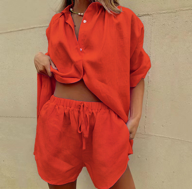 Damen lässiges Leinen Oberteil mit Shorts WW