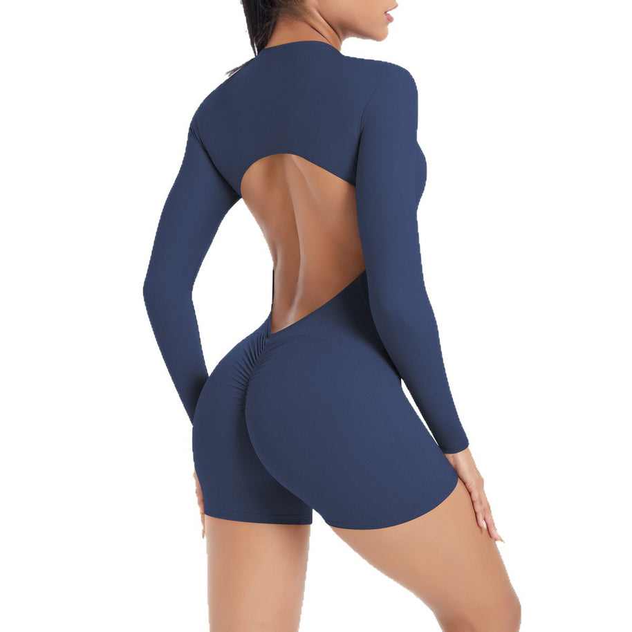 Damen Sportlicher Ganzkörperanzug mit tiefem Rückenausschnitt und figurbetonendem Design WW