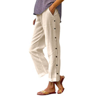 Damen Bequeme Leinenhose mit Knopfdetails WW
