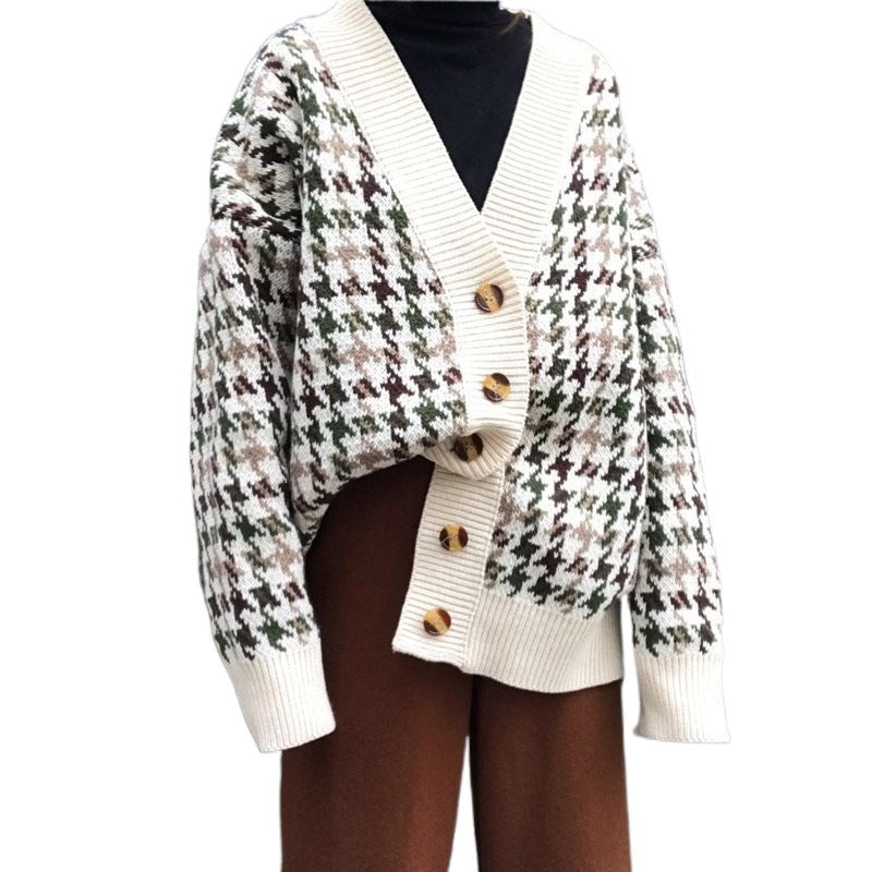 Damen Strickjacke im modernen Hahnentritt-Design WW