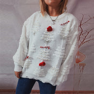 Damen festlicher Pullover mit kreativen Weihnachtsmotiven und strukturiertem Design WW