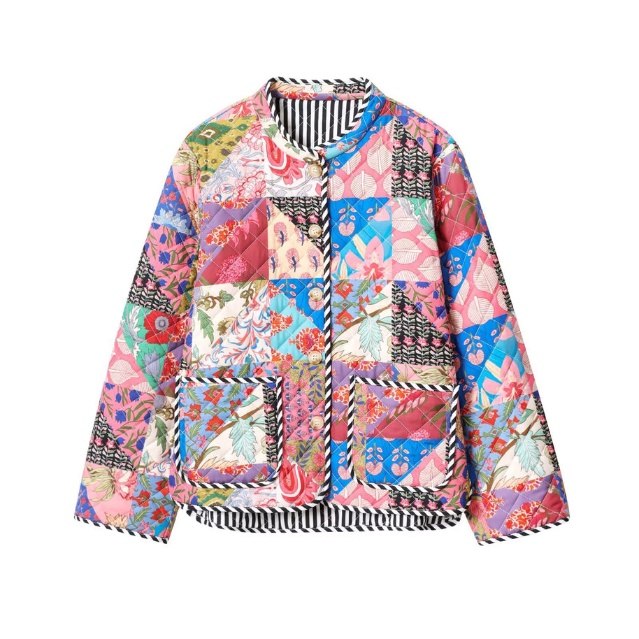 Damen Steppjacke mit buntem Patchwork-Design WW
