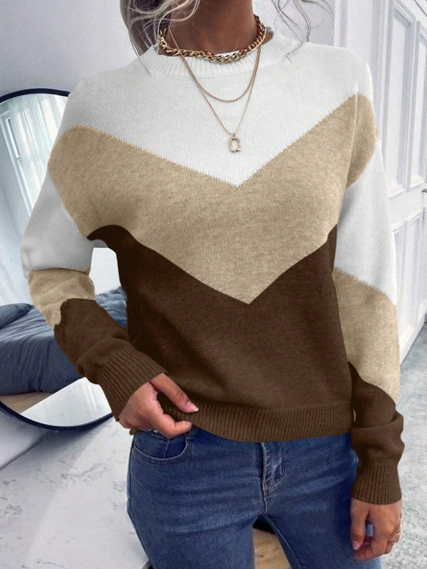 Damen Pullover mit stylischem V-Ausschnitt und geometrischem Muster WW
