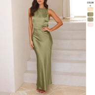 Damen Satin Maxikleid mit elegantem Schnitt und hohem Schlitz WW