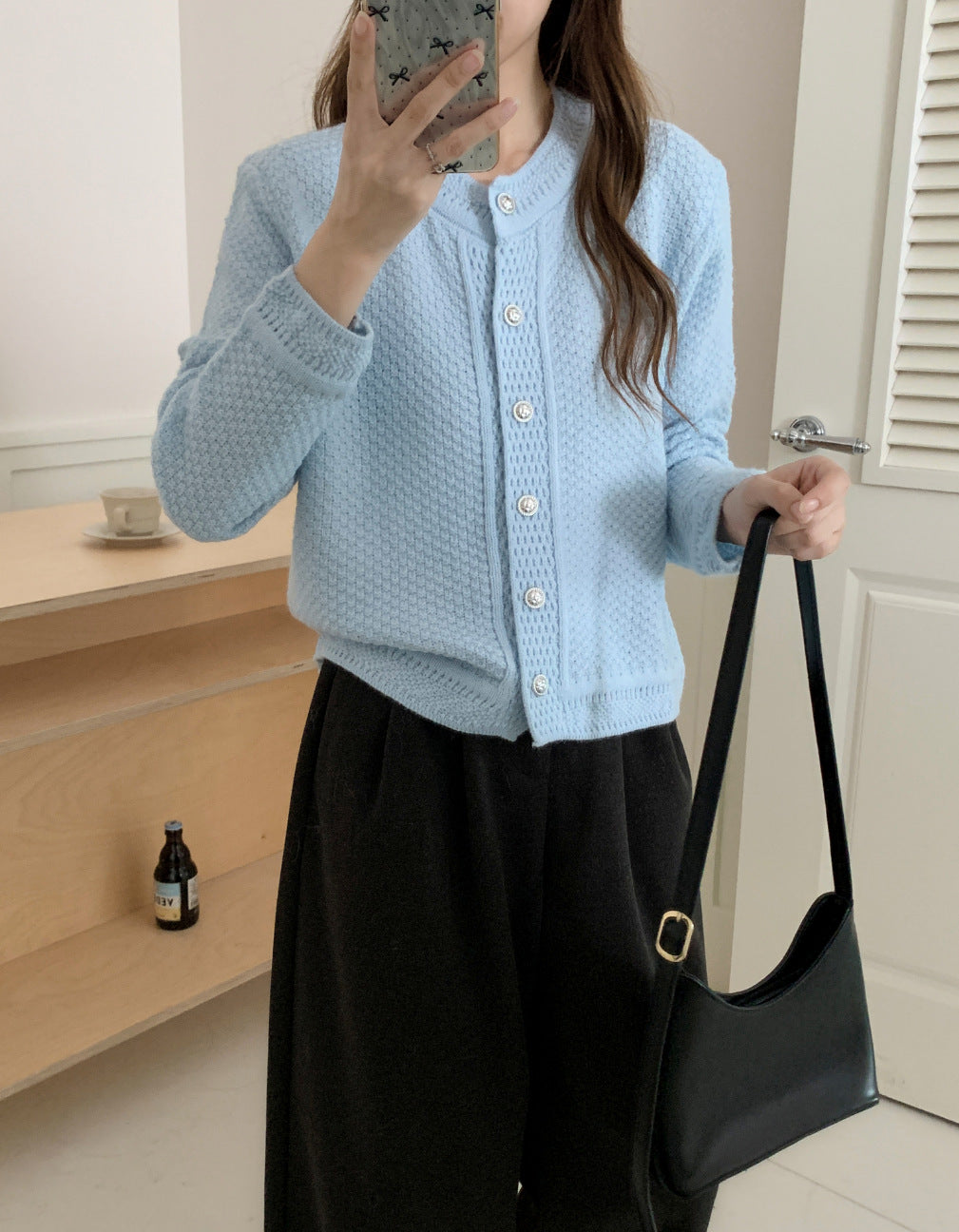 Damen Strickjacke mit strukturiertem Muster und hochwertigen Knöpfen WW