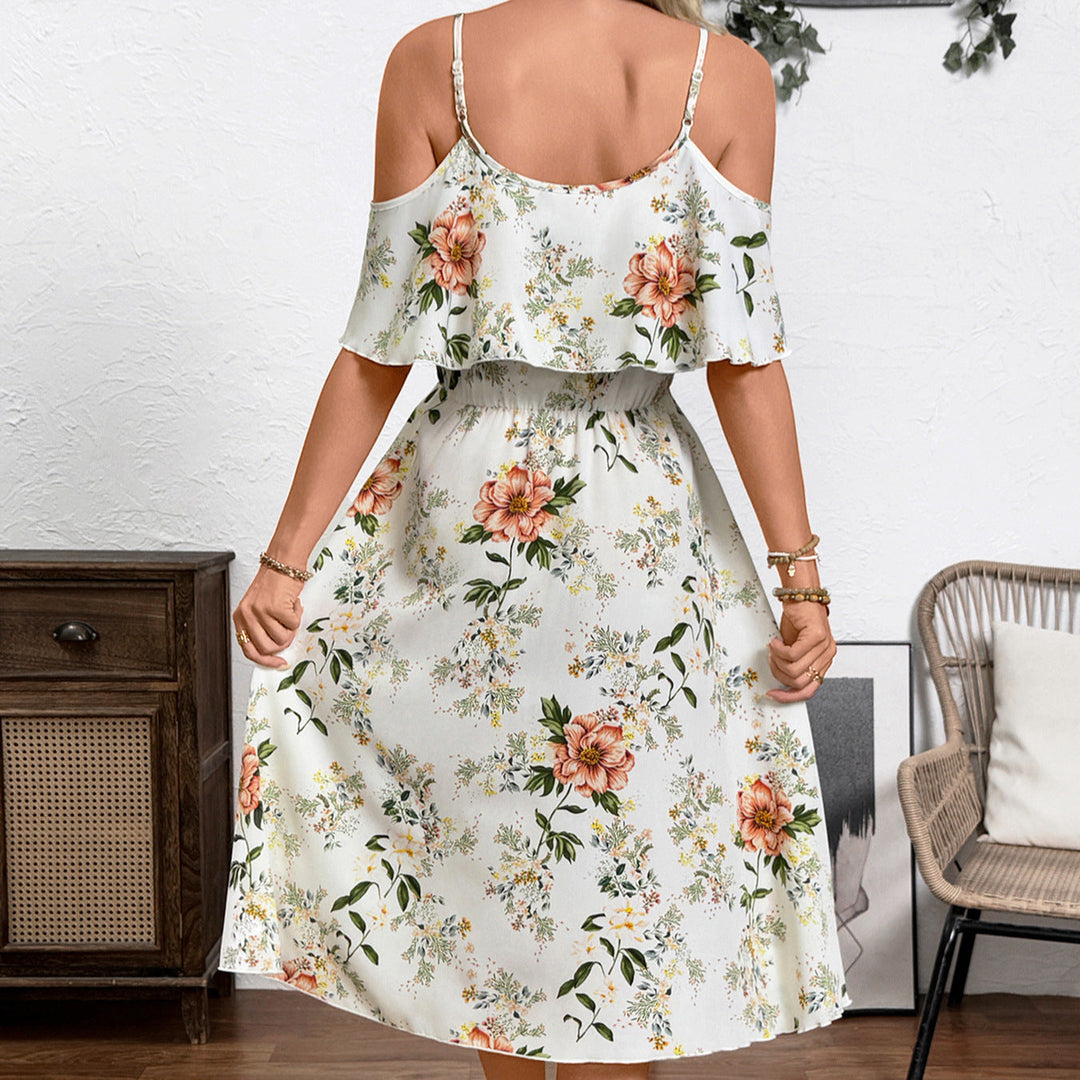 Damen Blume Dekolleté Kleid mit schwingendem Saum und lockerem Schnitt W&W Mode