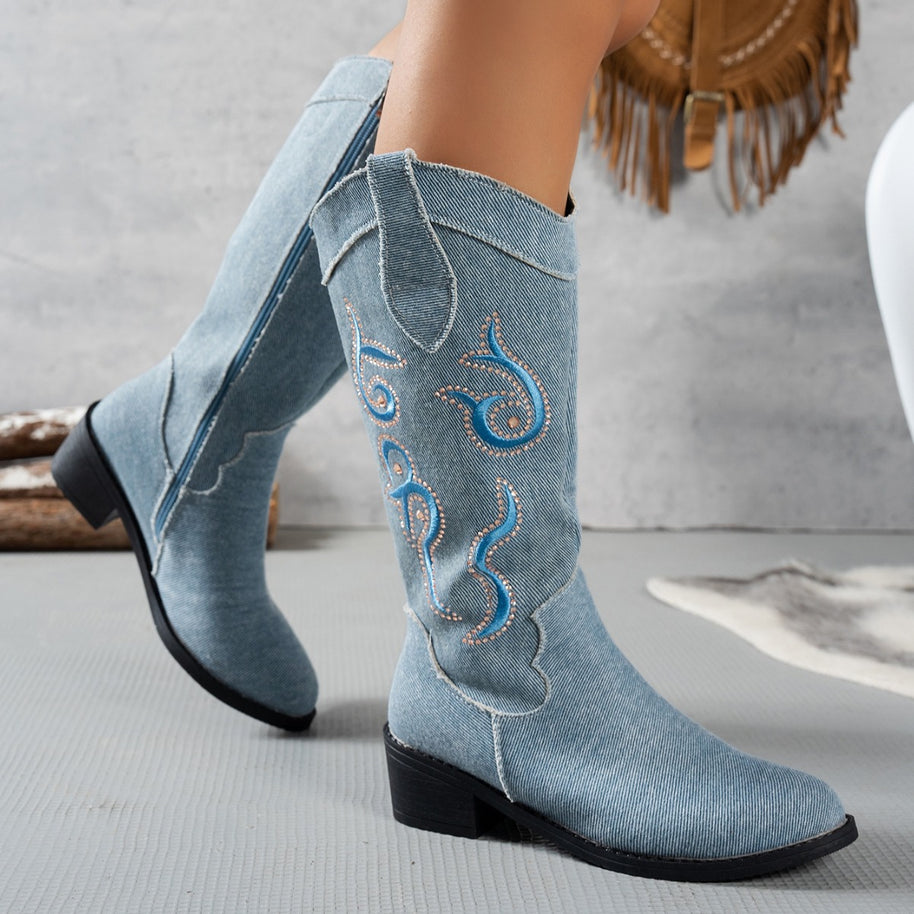 Damen Cowboy-Stiefel mit modischem Stickdesign WW
