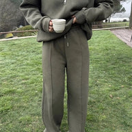 Damen bequemer Fleece-Athleisure-Anzug mit Stehkragen und Reißverschluss WW
