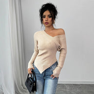 Damen asymmetrisches Rippenstrickoberteil WW