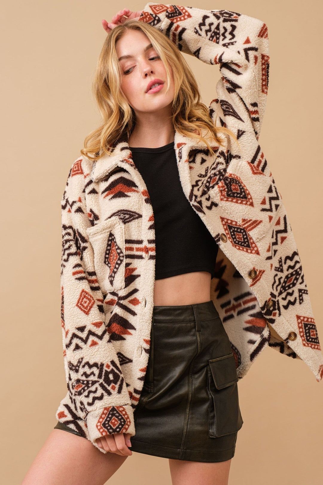 W&W Mode | Retro Plüschjacke Mit Reverskragen
