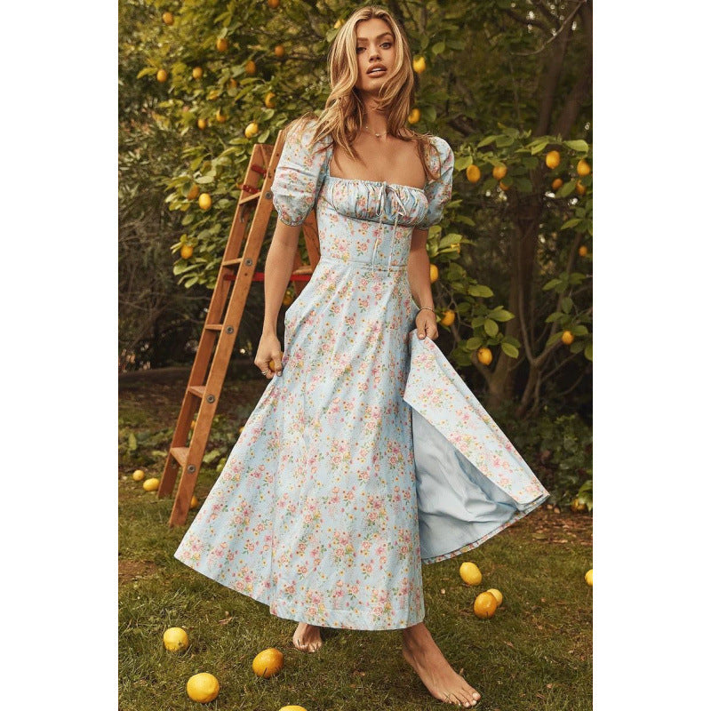Femme Floral Print Bohemian Maxi Kleid mit Seitenschlitz WW