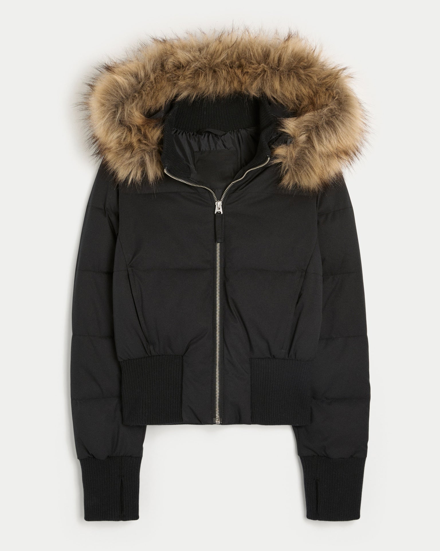Damen Gestepptes Winterjacke mit abnehmbarer Kapuze und elastischen Bündchen WW